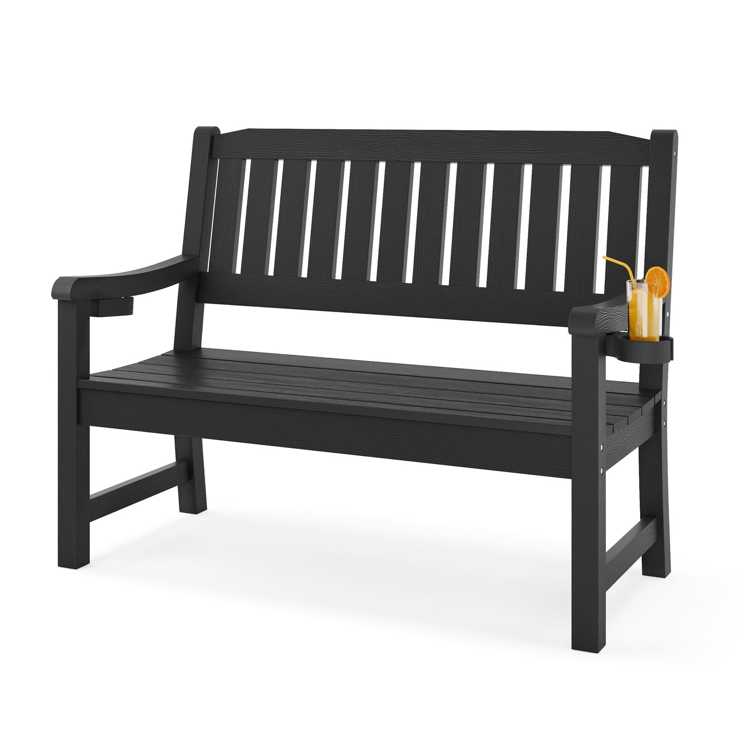 LUE BONA Outdoor Bench, 2-Person HDPS Garden Bench, Outdoor Benches Weatherproof, All-Weather Fade/Rot Resistant Patio Bench for Park, Front Porch, Backyard (Black) - CookCave