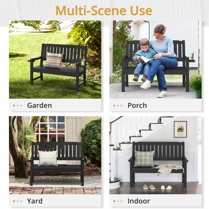 LUE BONA Outdoor Bench, 2-Person HDPS Garden Bench, Outdoor Benches Weatherproof, All-Weather Fade/Rot Resistant Patio Bench for Park, Front Porch, Backyard (Black) - CookCave