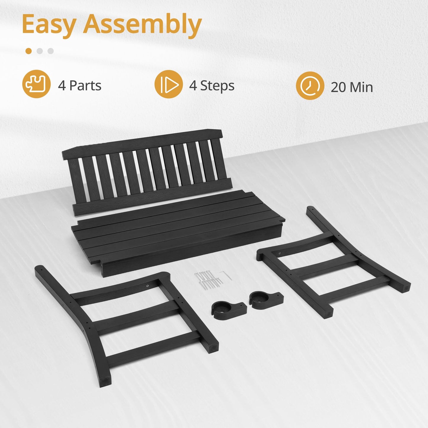 LUE BONA Outdoor Bench, 2-Person HDPS Garden Bench, Outdoor Benches Weatherproof, All-Weather Fade/Rot Resistant Patio Bench for Park, Front Porch, Backyard (Black) - CookCave