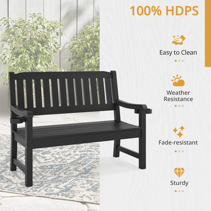 LUE BONA Outdoor Bench, 2-Person HDPS Garden Bench, Outdoor Benches Weatherproof, All-Weather Fade/Rot Resistant Patio Bench for Park, Front Porch, Backyard (Black) - CookCave