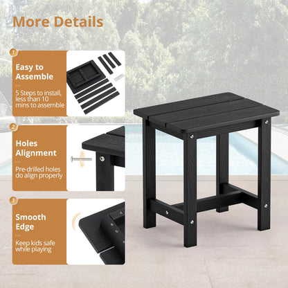 LUE BONA Outdoor Side Table, HDPS Small Outdoor Adirondack Side Tables, Outside End Table for Patio, Porch, Deck, Pool, Weather Resistant/Easy Maintenance, Black - CookCave