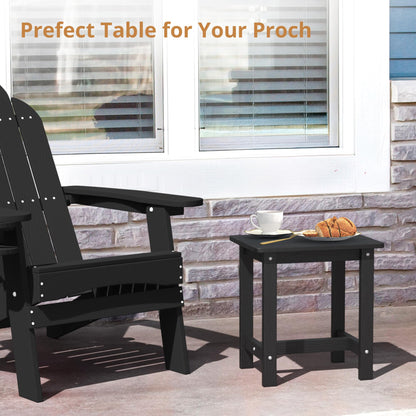 LUE BONA Outdoor Side Table, HDPS Small Outdoor Adirondack Side Tables, Outside End Table for Patio, Porch, Deck, Pool, Weather Resistant/Easy Maintenance, Black - CookCave