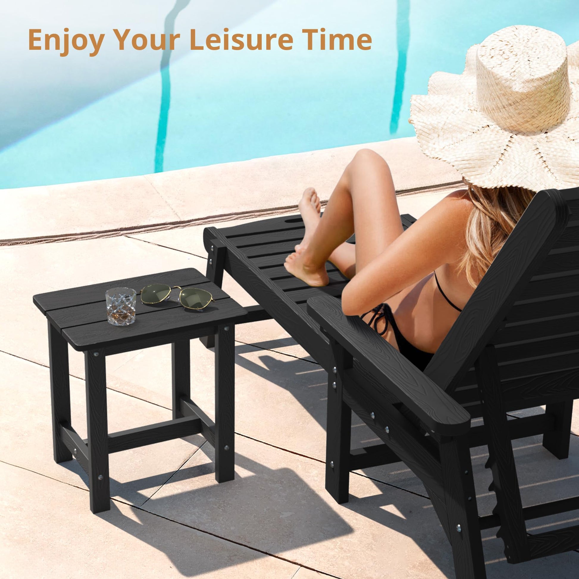 LUE BONA Outdoor Side Table, HDPS Small Outdoor Adirondack Side Tables, Outside End Table for Patio, Porch, Deck, Pool, Weather Resistant/Easy Maintenance, Black - CookCave