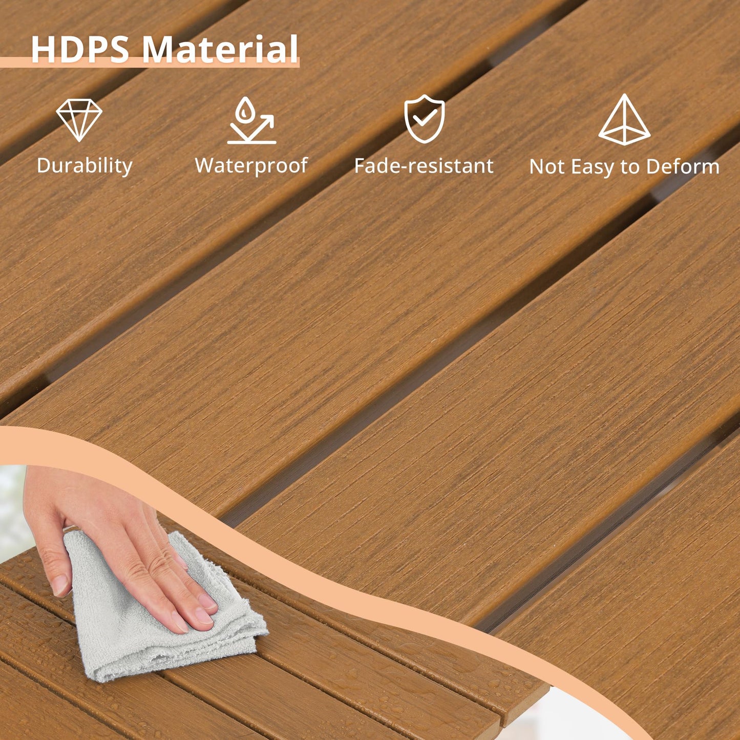 LUE BONA Small Outdoor Folding Side Table, HDPS Outside End Table for Patio, Porch, Deck, Pool, 14 Inch Height, Teak Color Oil Printed - CookCave