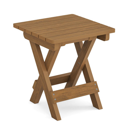 LUE BONA Small Outdoor Folding Side Table, HDPS Outside End Table for Patio, Porch, Deck, Pool, 14 Inch Height, Teak Color Oil Printed - CookCave