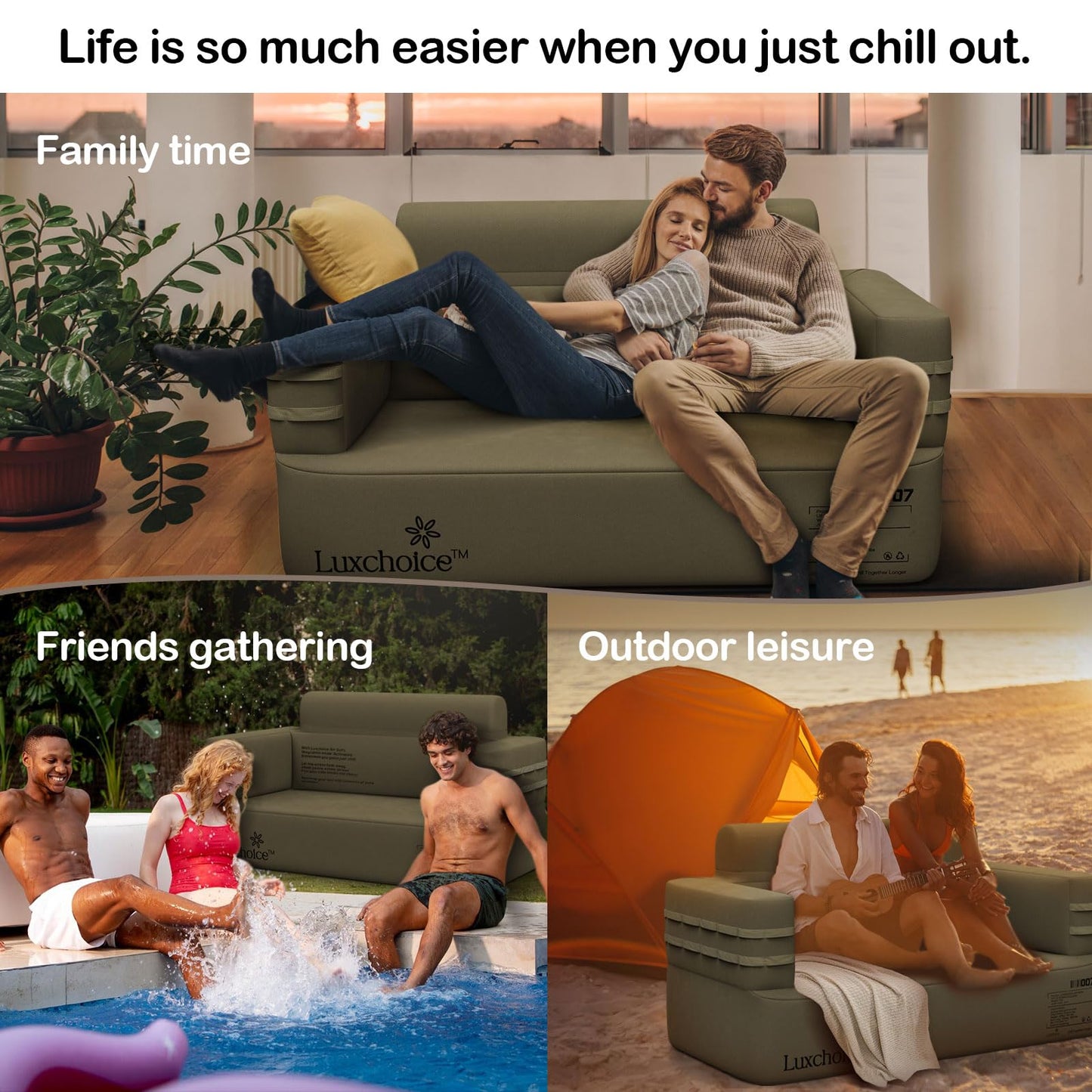 Luxchoice Inflatable Couch Multifunctional Durable Inflatable Sofa with Built in Pump Inflatable Furniture Portable Blow Up Couch for Camping Outdoor Travel Home Backyard - CookCave