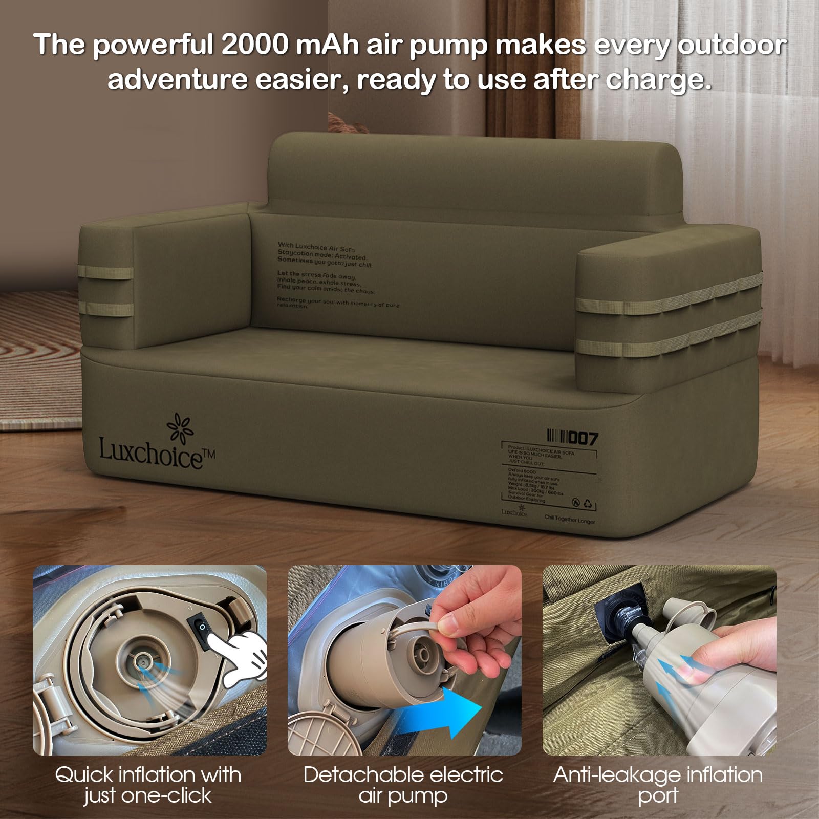 Luxchoice Inflatable Couch Multifunctional Durable Inflatable Sofa with Built in Pump Inflatable Furniture Portable Blow Up Couch for Camping Outdoor Travel Home Backyard - CookCave