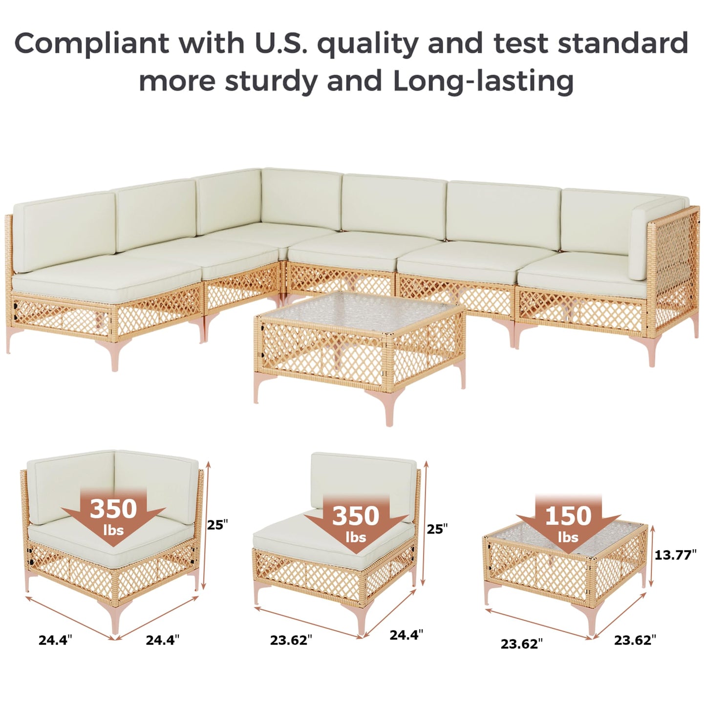 LYNSLIM 7 Piece Outdoor Patio Furniture Set, Wicker Outdoor Sectional Furniture Set, Boho Patio Conversation Sectional Sofa with Large Tempered Glass Coffee Table and Waterproof Cushion for Backyard - CookCave