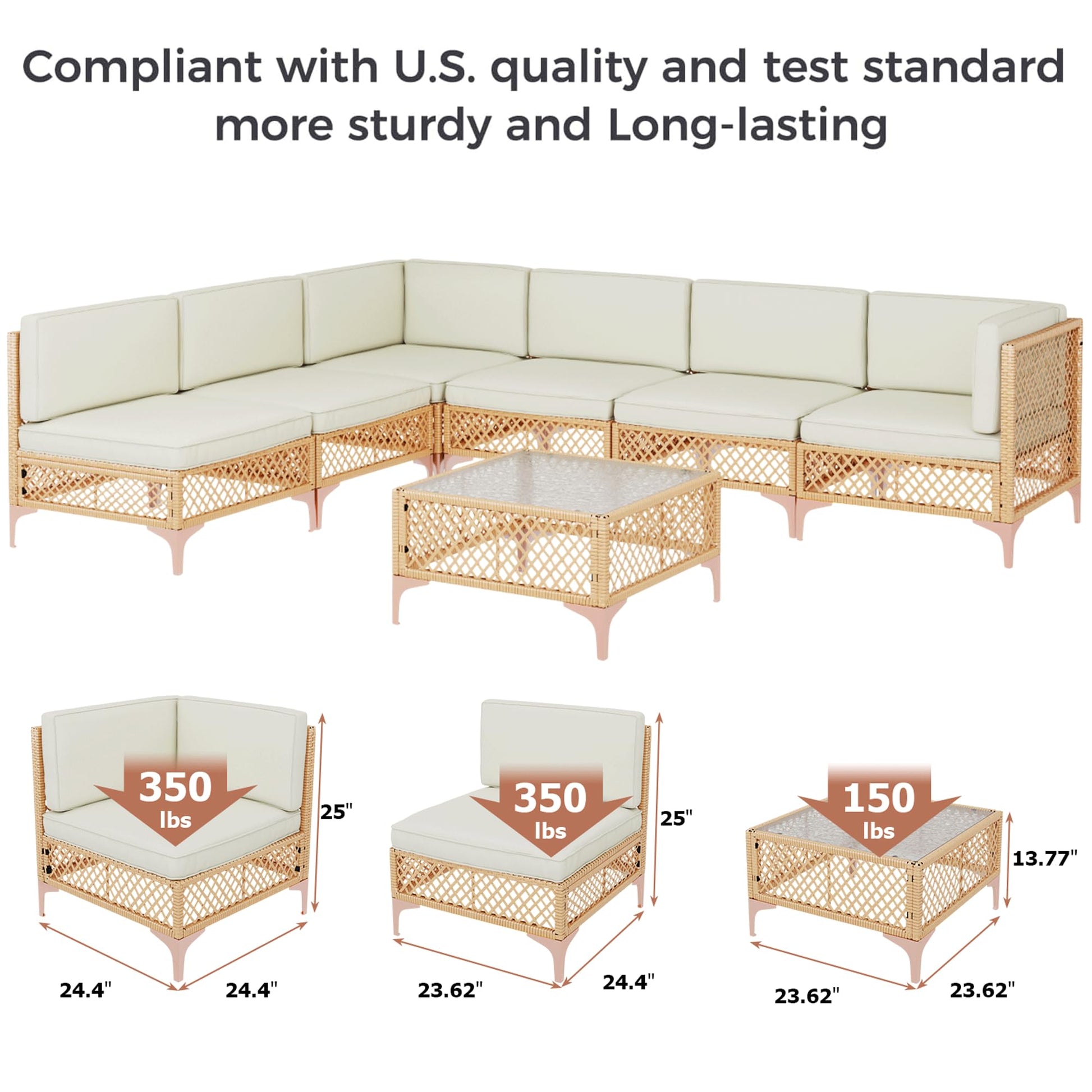 LYNSLIM 7 Piece Outdoor Patio Furniture Set, Wicker Outdoor Sectional Furniture Set, Boho Patio Conversation Sectional Sofa with Large Tempered Glass Coffee Table and Waterproof Cushion for Backyard - CookCave