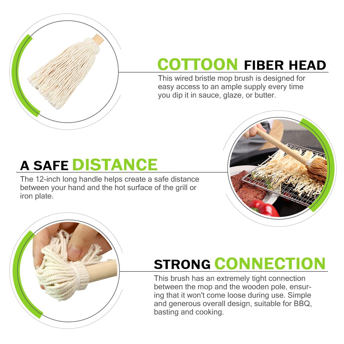 LZMS 10 Packs Backyard 12" Brush - BBQ Basting Brush Mop for Outdoor Grill/Picnic Barbeque Grilling Smoking Steak，Lightweight, Easy Dipping, Food Grade - CookCave