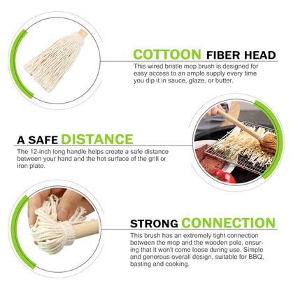 LZMS 10 Packs Backyard 12" Brush - BBQ Basting Brush Mop for Outdoor Grill/Picnic Barbeque Grilling Smoking Steak，Lightweight, Easy Dipping, Food Grade - CookCave