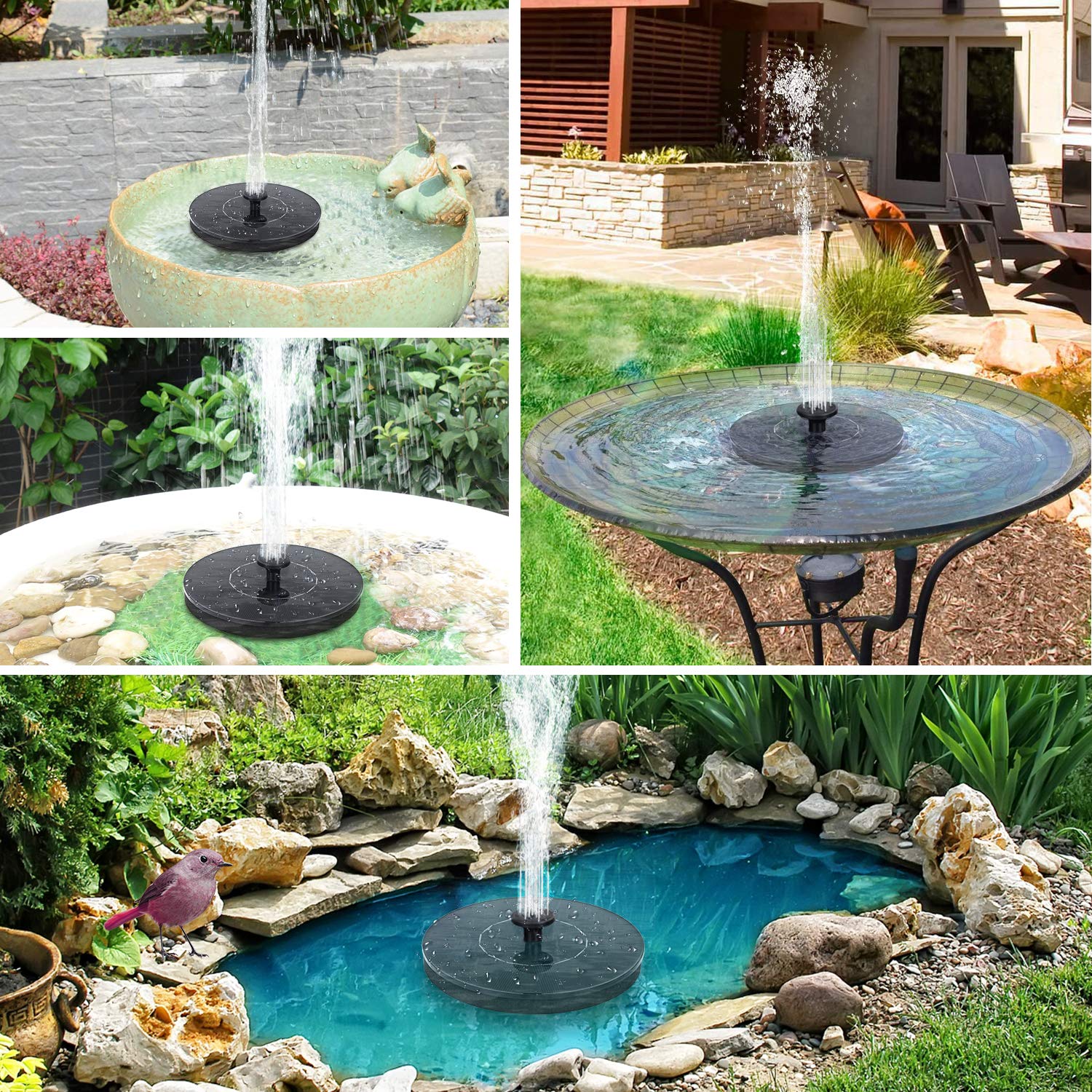 Mademax 1W Solar Bird Bath Fountain Pump, Solar Fountain with 6 Nozzle, Free Standing Floating Solar Powered Water Fountain Pump for Bird Bath, Garden, Pond, Pool, Outdoor - CookCave