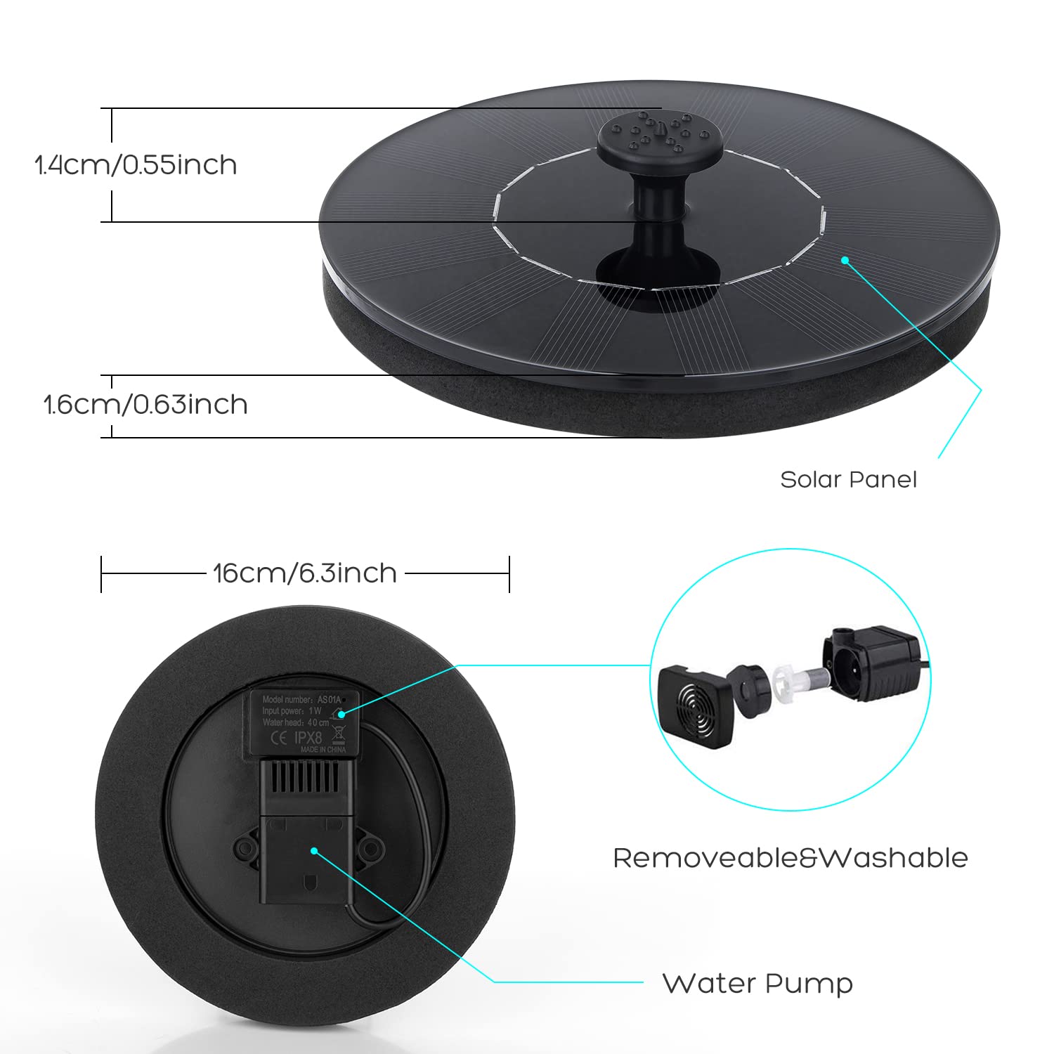 Mademax 1W Solar Bird Bath Fountain Pump, Solar Fountain with 6 Nozzle, Free Standing Floating Solar Powered Water Fountain Pump for Bird Bath, Garden, Pond, Pool, Outdoor - CookCave
