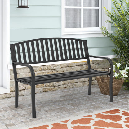 Maemttes Outdoor Bench Garden Bench, Weatherproof Anti-Rust Heavy-Duty Outside Benches Clearance, Wrought Iron Metal Bench for Front Porch, Patio, Park - CookCave