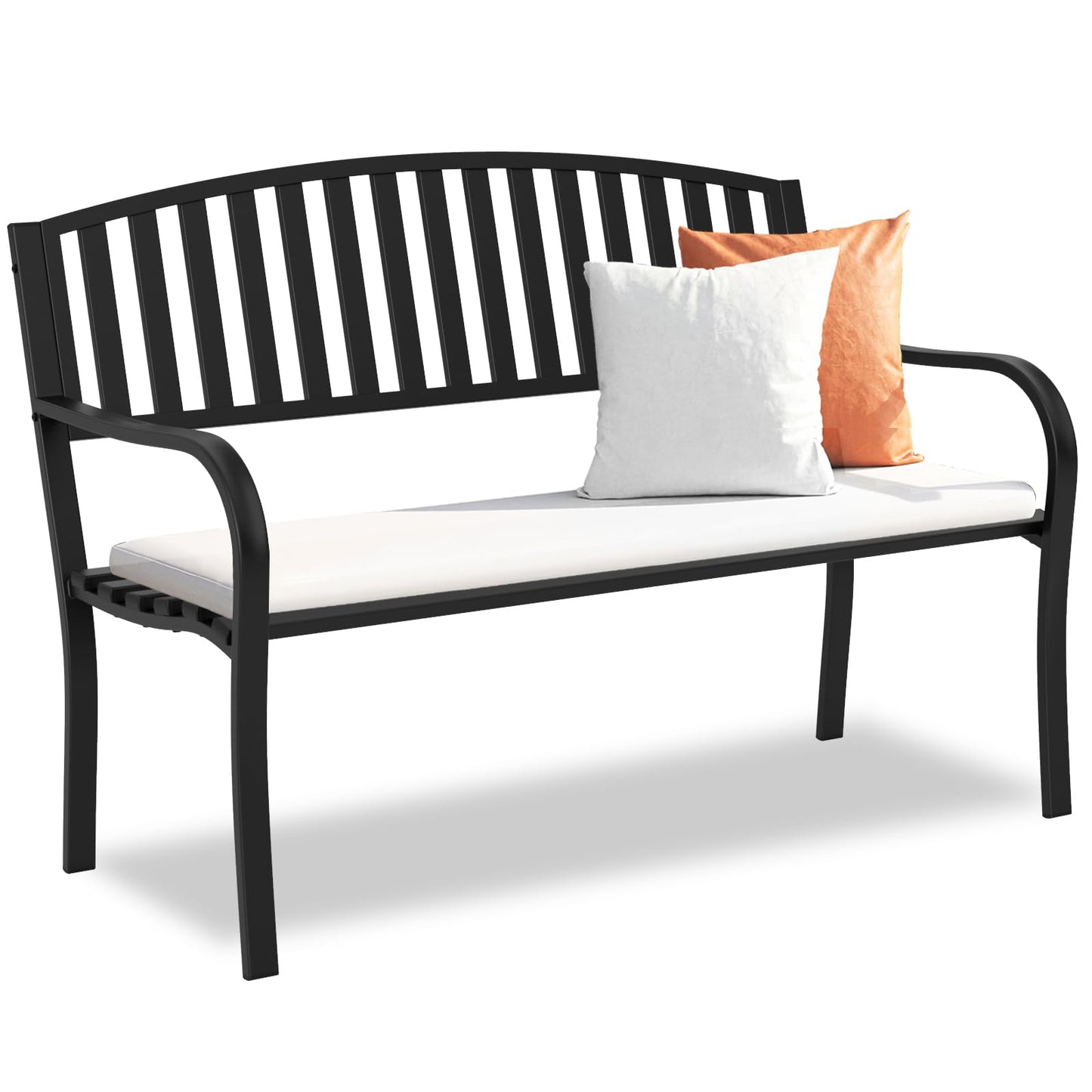 Maemttes Outdoor Bench Garden Bench, Weatherproof Anti-Rust Heavy-Duty Outside Benches Clearance, Wrought Iron Metal Bench for Front Porch, Patio, Park - CookCave