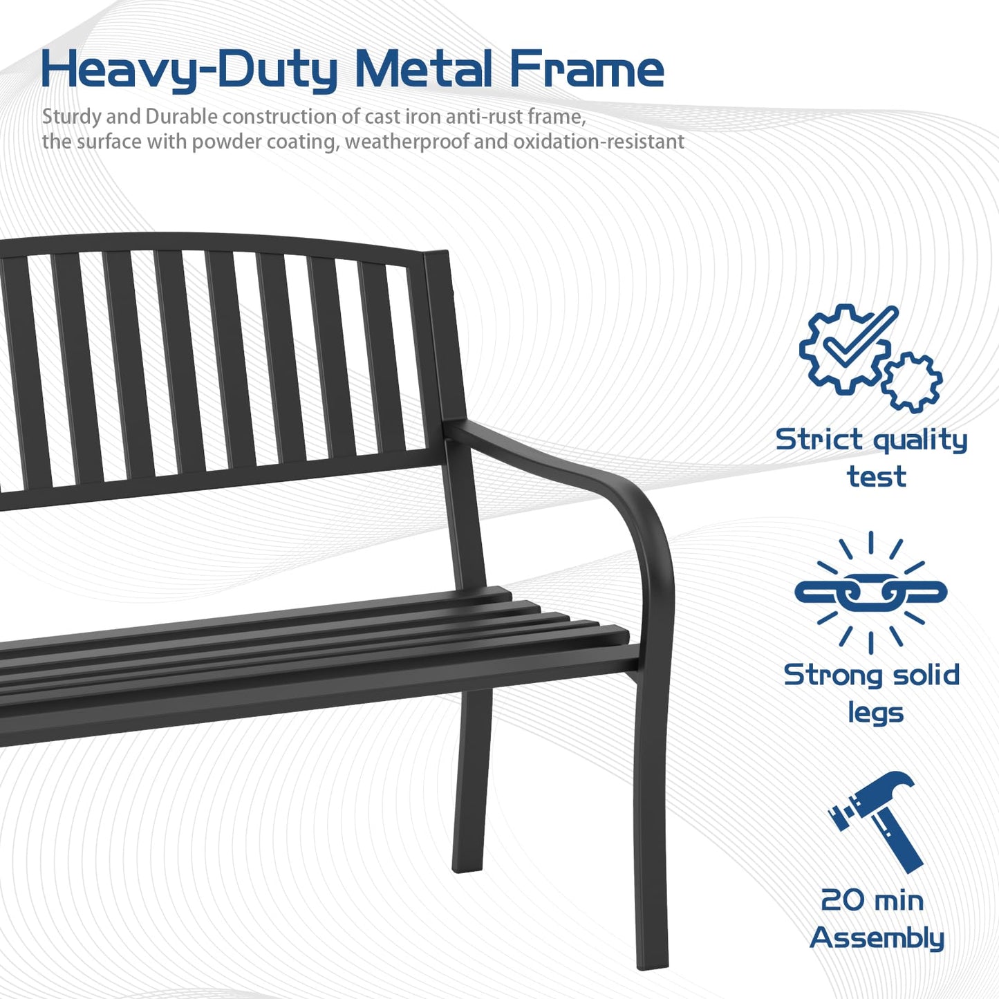 Maemttes Outdoor Bench Garden Bench, Weatherproof Anti-Rust Heavy-Duty Outside Benches Clearance, Wrought Iron Metal Bench for Front Porch, Patio, Park - CookCave