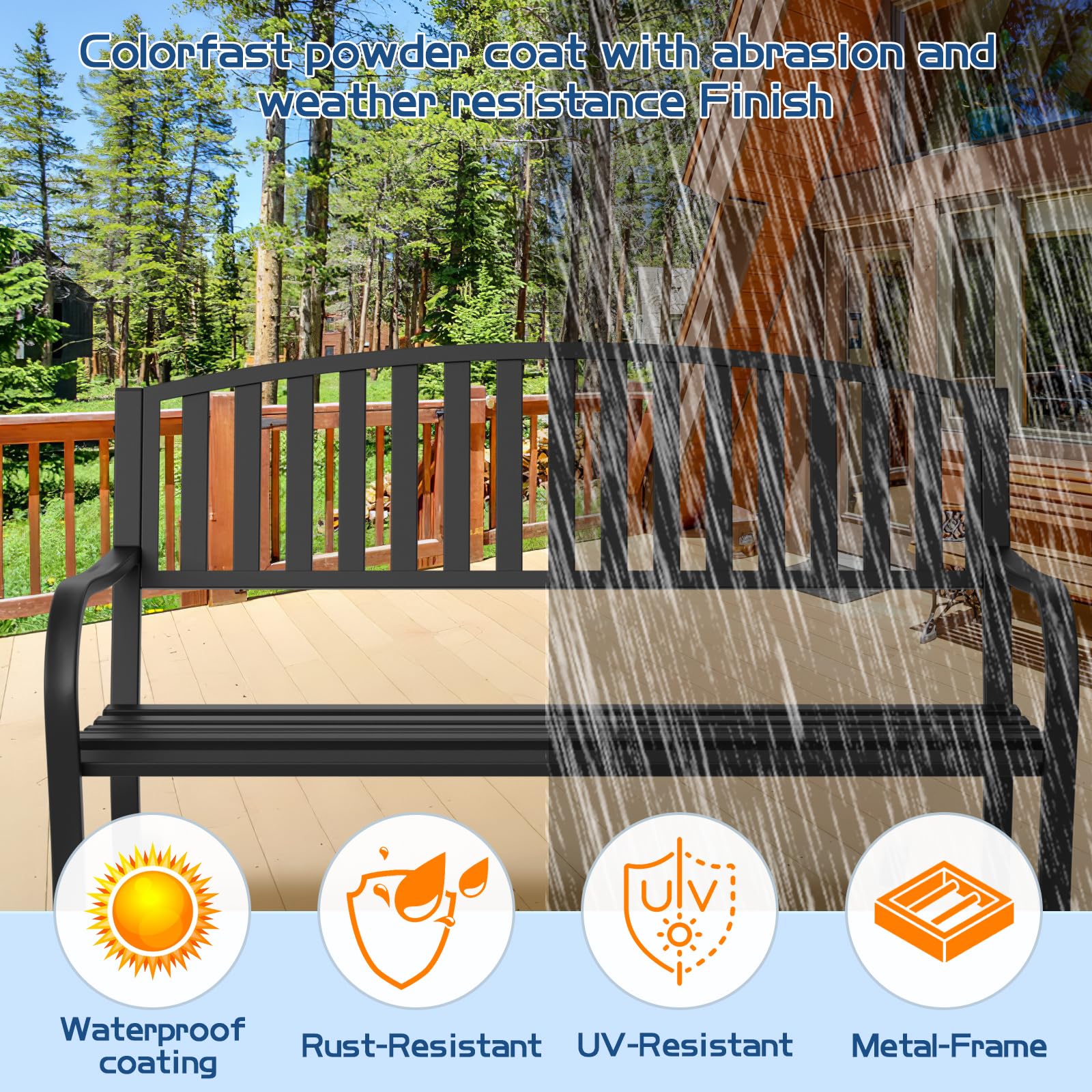 Maemttes Outdoor Bench Garden Bench, Weatherproof Anti-Rust Heavy-Duty Outside Benches Clearance, Wrought Iron Metal Bench for Front Porch, Patio, Park - CookCave