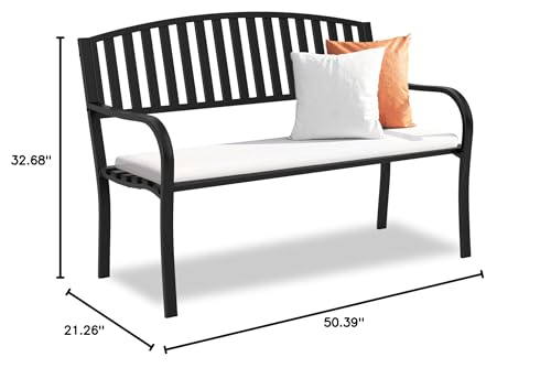 Maemttes Outdoor Bench Garden Bench, Weatherproof Anti-Rust Heavy-Duty Outside Benches Clearance, Wrought Iron Metal Bench for Front Porch, Patio, Park - CookCave