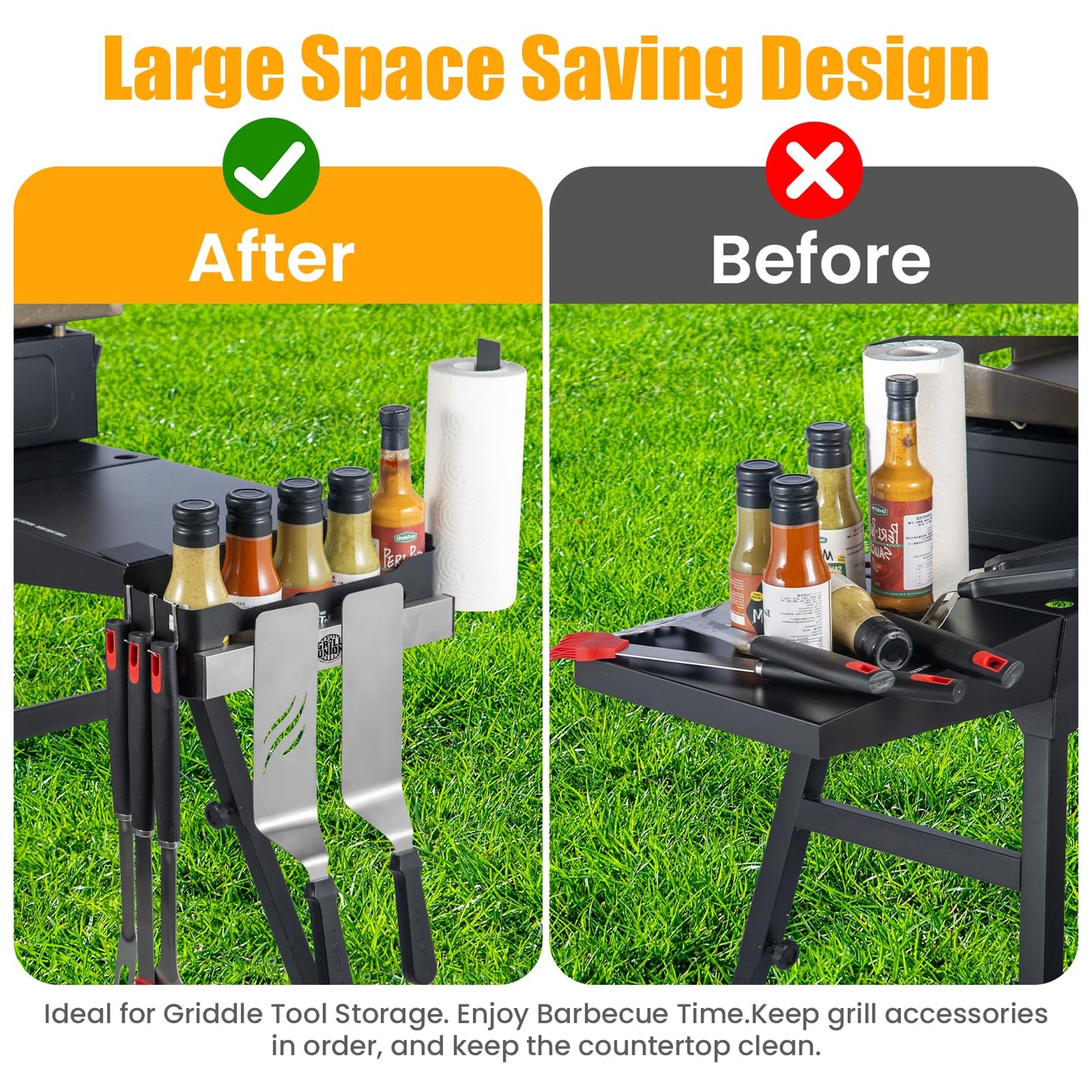 Magnetic Blackstone Caddy, Grill Griddle Caddy for 17''/22''/28"/36" Griddles, Space Saving Blackstone Griddle Caddy,BBQ Accessories Caddy Organizer Box - CookCave