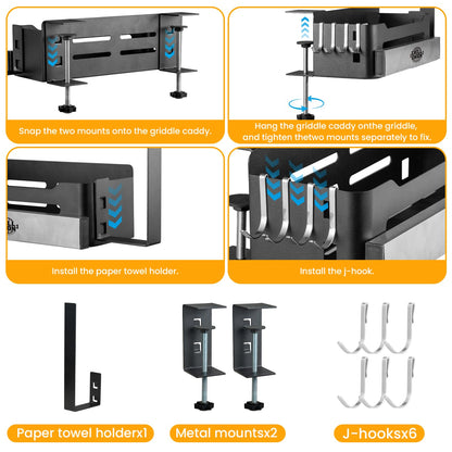 Magnetic Blackstone Caddy, Grill Griddle Caddy for 17''/22''/28"/36" Griddles, Space Saving Blackstone Griddle Caddy,BBQ Accessories Caddy Organizer Box - CookCave