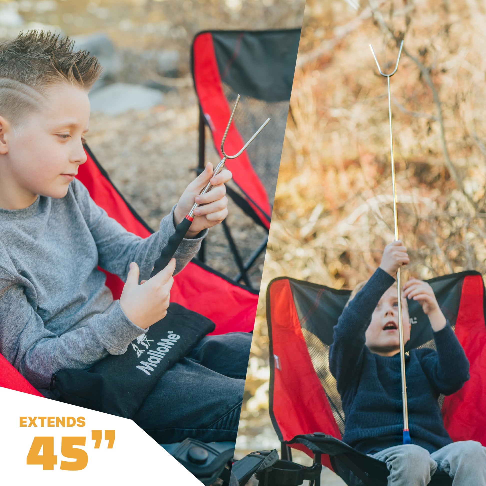 MalloMe Smores Sticks for Fire Pit 45 inch Extra Long - Marshmallow Roasting Sticks Smores Kit -Smore Skewers Hot Dog Fork Campfire Cooking Equipment, Camping Essentials, Outdoor Accessories (4 Pack) - CookCave