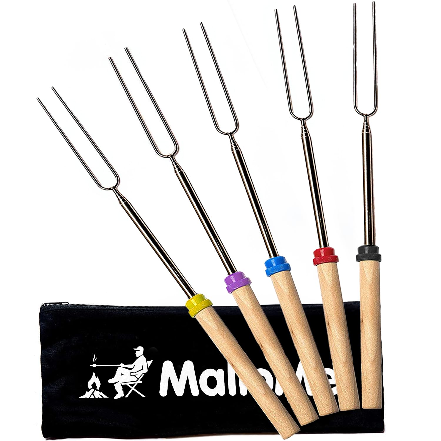 MalloMe Smores Sticks for Fire Pit Long - Marshmallow Roasting Sticks Smores Kit - Smore Skewers Hot Dog Fork Campfire Cooking Equipment, Camping Essentials S'mores Gear Outdoor Accessories 32" 5 Pack - CookCave