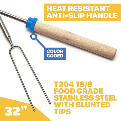 MalloMe Smores Sticks for Fire Pit Long - Marshmallow Roasting Sticks Smores Kit - Smore Skewers Hot Dog Fork Campfire Cooking Equipment, Camping Essentials S'mores Gear Outdoor Accessories 32" 5 Pack - CookCave