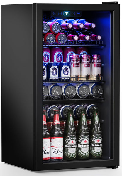 Manastin Beverage Refrigerator Cooler-120 Cans Freestanding Mini Fridge Cooler with Glass Door, Adjustable Shelves & Digital Temperature Display for Soda, Wine or Beer (Black, 3.2 Cu.Ft) - CookCave
