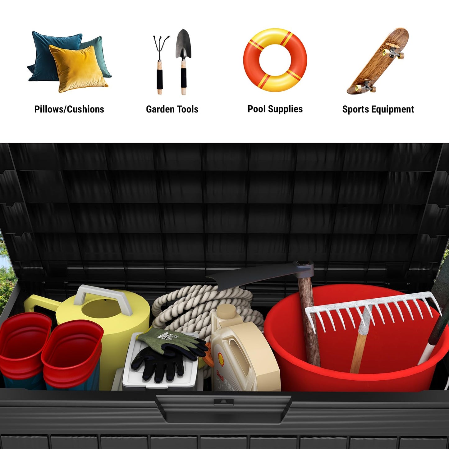 Mars Villa 45 Gallon Outdoor Storage Box, Resin Deck Box Waterproof, Storage Chest for Outside Patio Furniture Cushions, Pool Supplies, Garden Tools, UV Resistant and Weatherproof, Black - CookCave