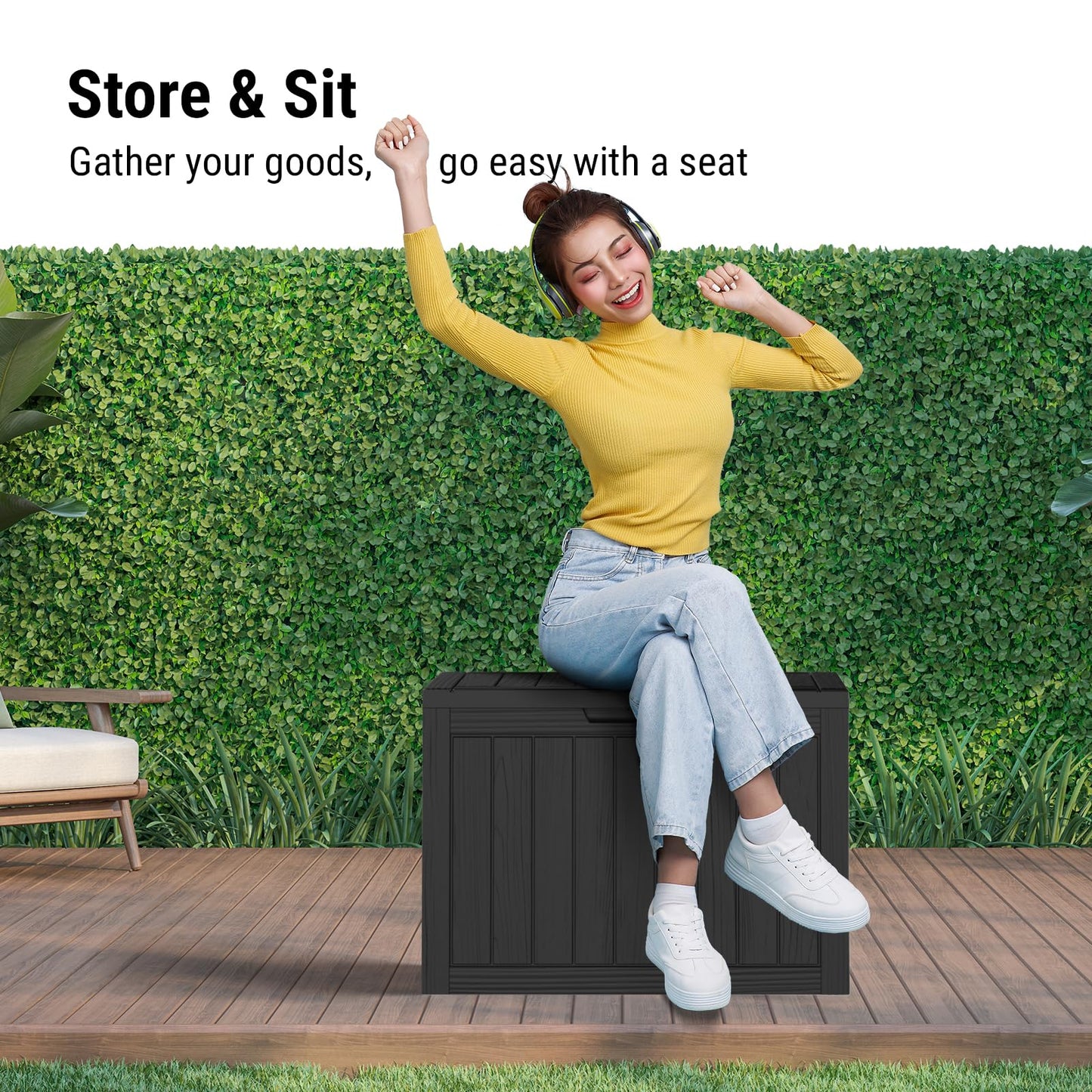 Mars Villa 45 Gallon Outdoor Storage Box, Resin Deck Box Waterproof, Storage Chest for Outside Patio Furniture Cushions, Pool Supplies, Garden Tools, UV Resistant and Weatherproof, Black - CookCave