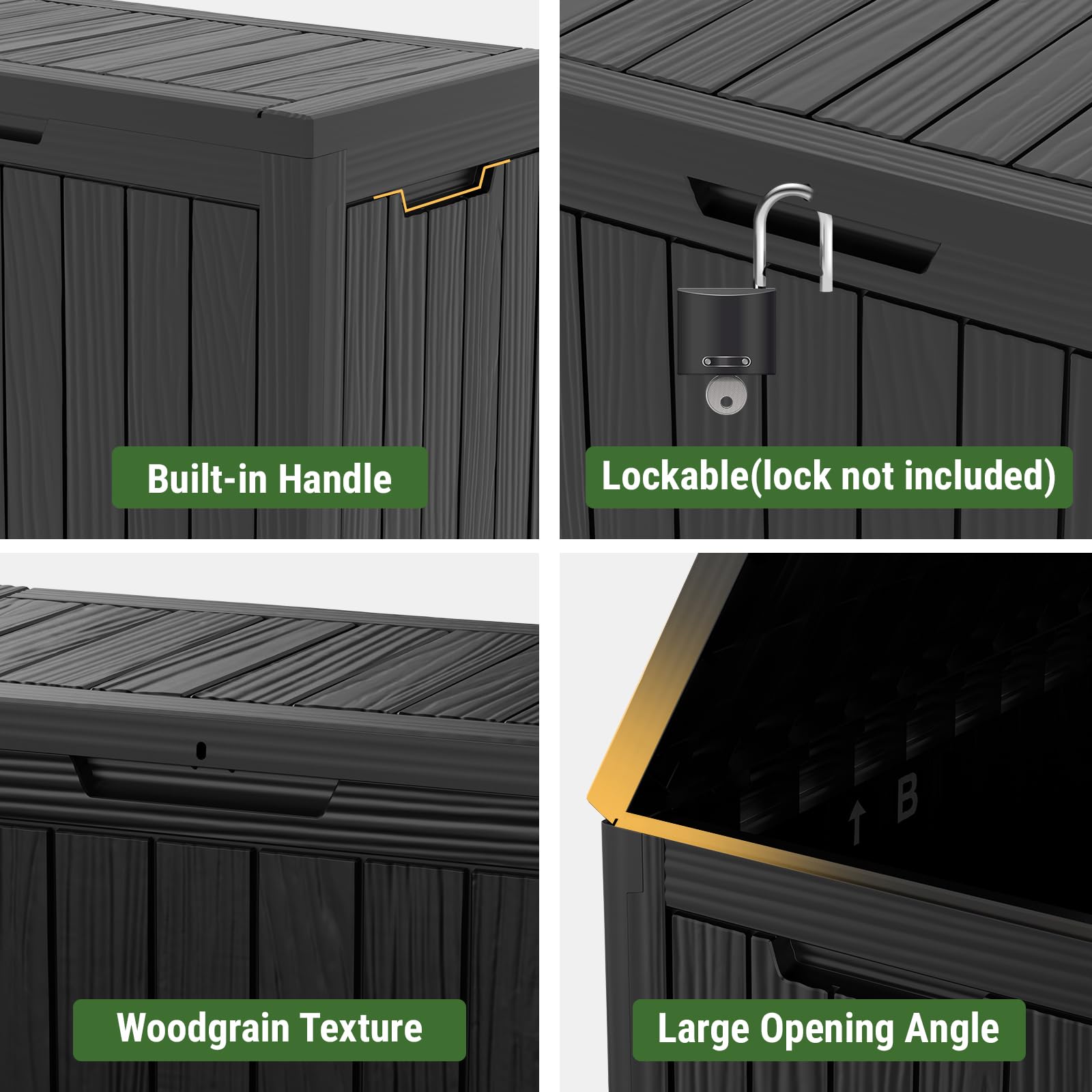 Mars Villa 45 Gallon Outdoor Storage Box, Resin Deck Box Waterproof, Storage Chest for Outside Patio Furniture Cushions, Pool Supplies, Garden Tools, UV Resistant and Weatherproof, Black - CookCave