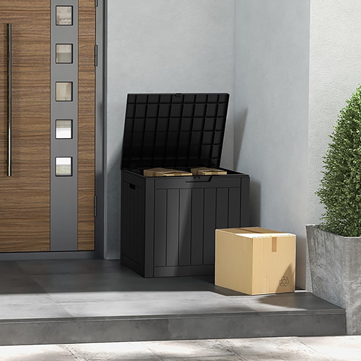 Mars Villa Deck Box, Waterproof Weatherproof and UV Resistant Resin Storage Bin with Lockable Lid, Ideal for, Outdoor, Patio Furniture Cushions, Pool Supplies, Garden Tools (31 Gallon, Black) - CookCave