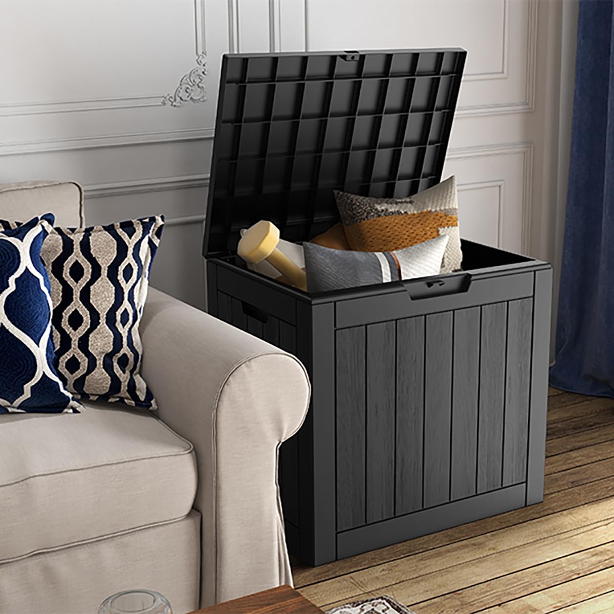 Mars Villa Deck Box, Waterproof Weatherproof and UV Resistant Resin Storage Bin with Lockable Lid, Ideal for, Outdoor, Patio Furniture Cushions, Pool Supplies, Garden Tools (31 Gallon, Black) - CookCave