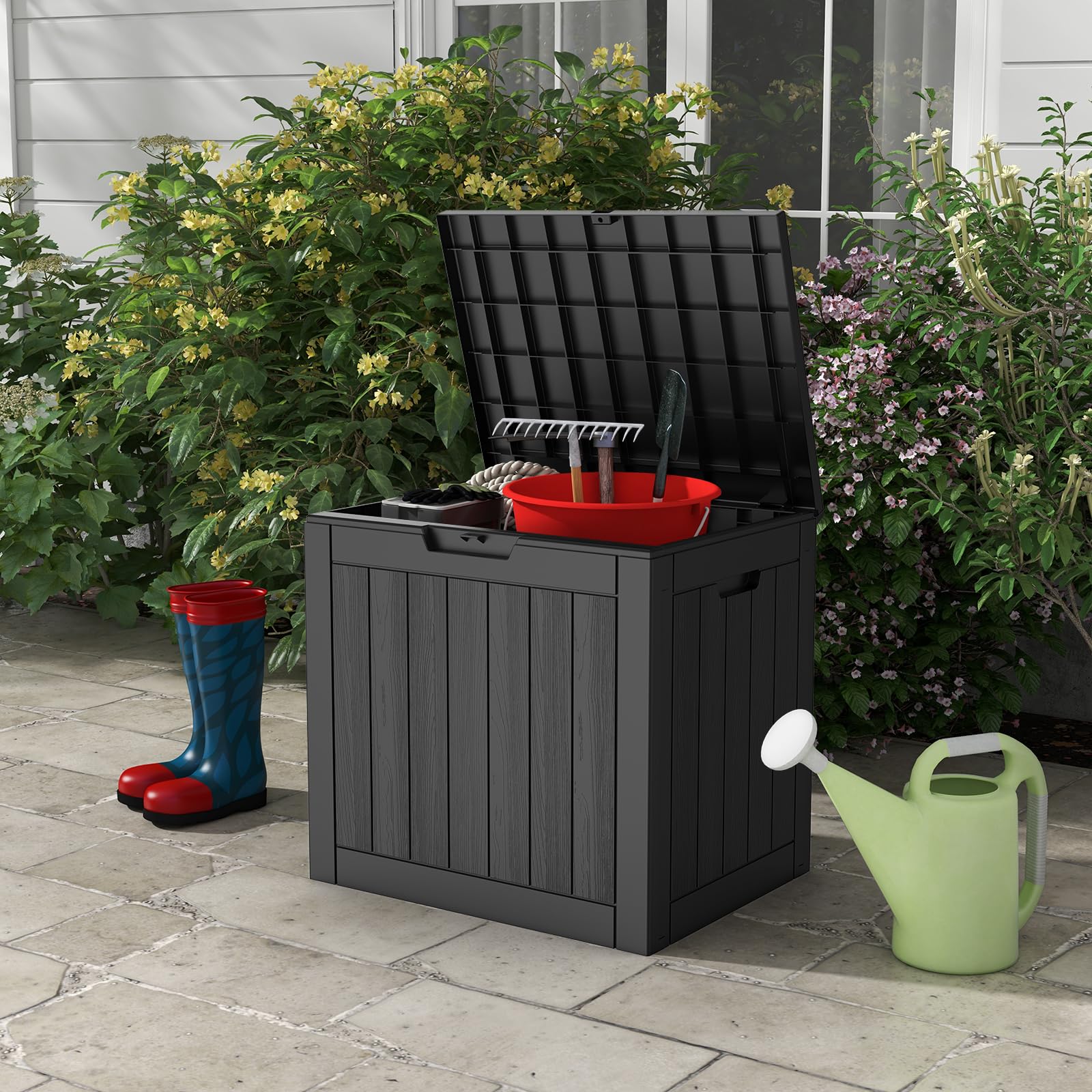 Mars Villa Deck Box, Waterproof Weatherproof and UV Resistant Resin Storage Bin with Lockable Lid, Ideal for, Outdoor, Patio Furniture Cushions, Pool Supplies, Garden Tools (31 Gallon, Black) - CookCave