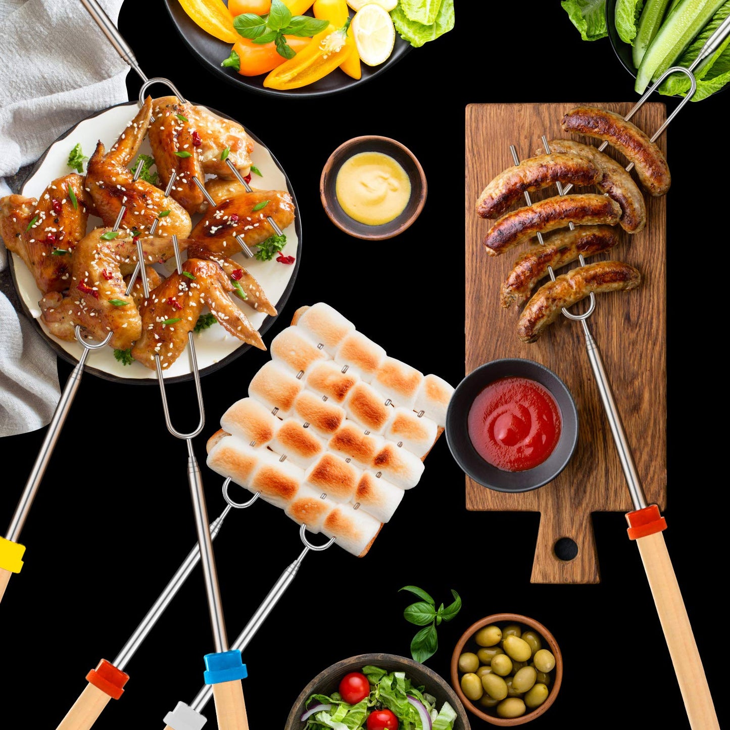 Marshmallow Roasting Sticks, Telescoping Smores Sticks for Open Fire Pit, 32 Inch Long Marshmallow Toasting Barbecue Forks S’mores Skewers for Campfire Camping Hotdog Hot Dog Bonfire Grill, 5 Pack - CookCave