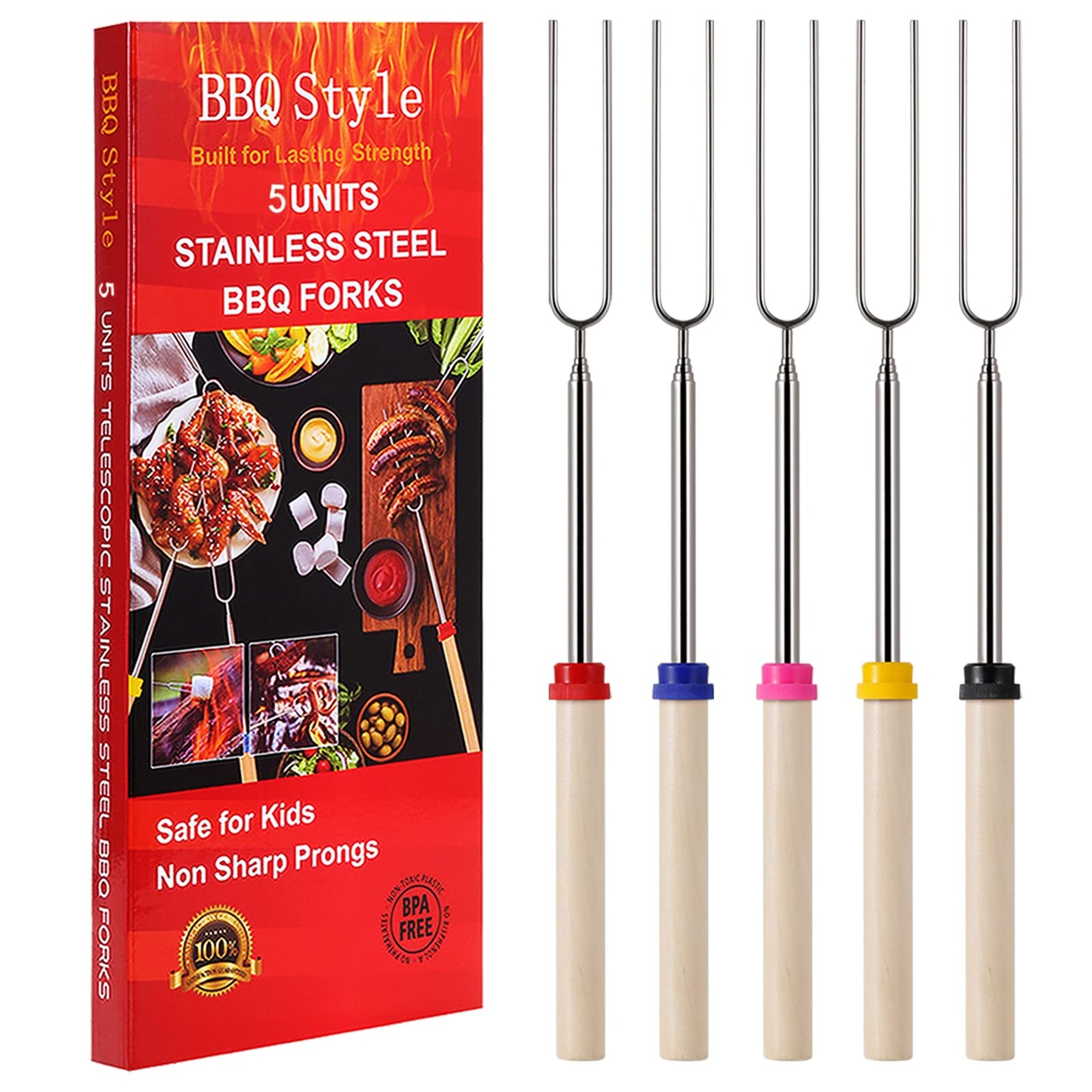 Marshmallow Roasting Sticks, Telescoping Smores Sticks for Open Fire Pit, 32 Inch Long Marshmallow Toasting Barbecue Forks S’mores Skewers for Campfire Camping Hotdog Hot Dog Bonfire Grill, 5 Pack - CookCave