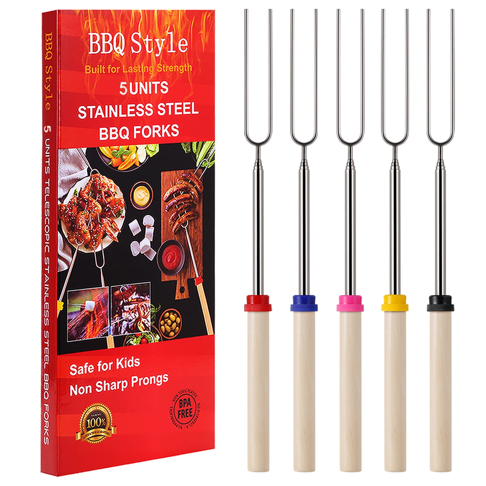 Marshmallow Roasting Sticks, Telescoping Smores Sticks for Open Fire Pit, 32 Inch Long Marshmallow Toasting Barbecue Forks S’mores Skewers for Campfire Camping Hotdog Hot Dog Bonfire Grill, 5 Pack - CookCave