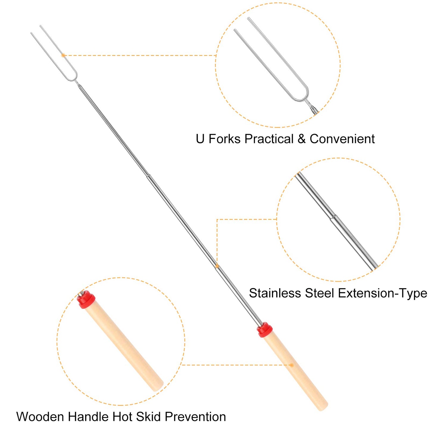 Marshmallow Roasting Sticks, Telescoping Smores Sticks for Open Fire Pit, 32 Inch Long Marshmallow Toasting Barbecue Forks S’mores Skewers for Campfire Camping Hotdog Hot Dog Bonfire Grill, 5 Pack - CookCave