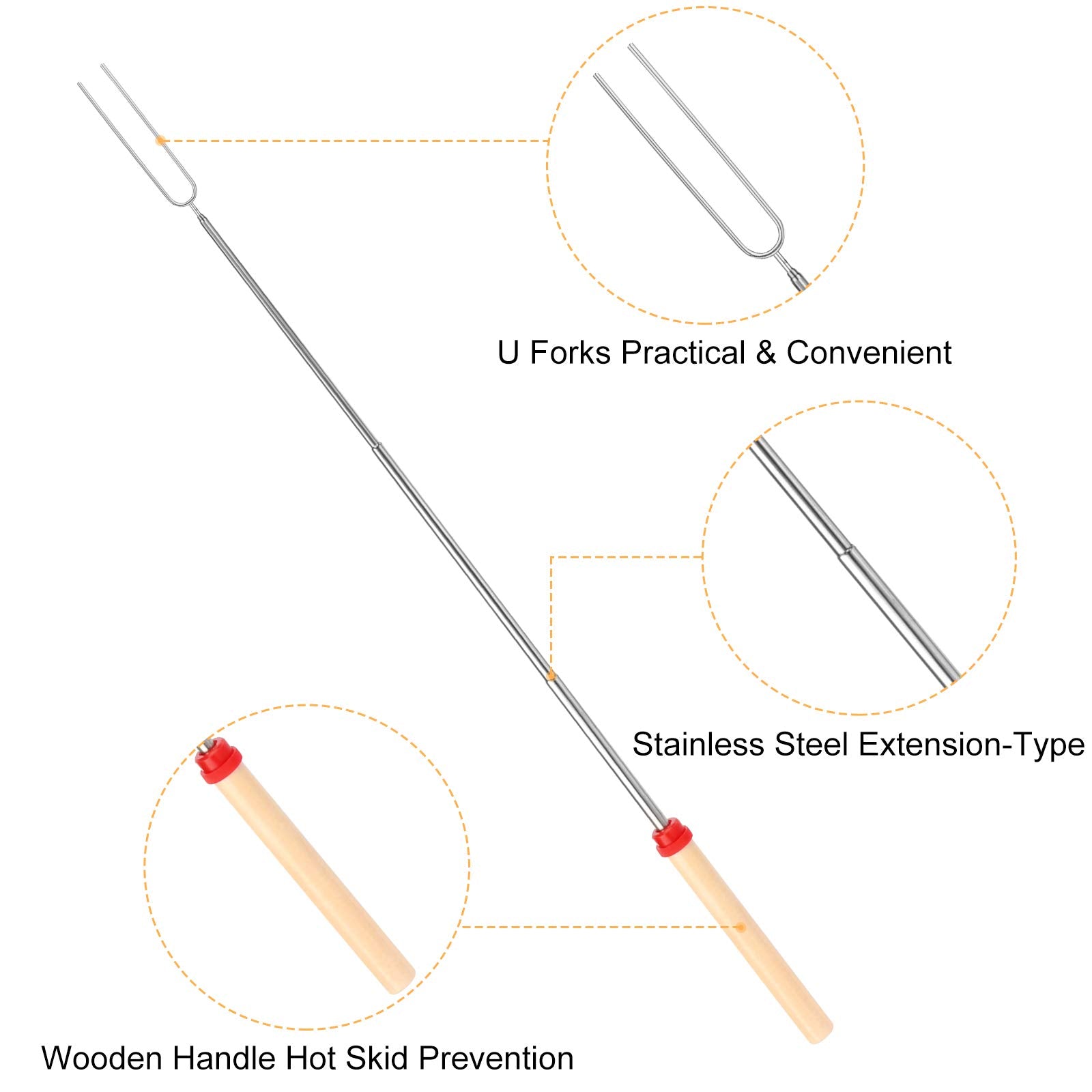 Marshmallow Roasting Sticks, Telescoping Smores Sticks for Open Fire Pit, 32 Inch Long Marshmallow Toasting Barbecue Forks S’mores Skewers for Campfire Camping Hotdog Hot Dog Bonfire Grill, 5 Pack - CookCave