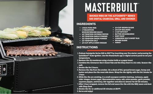 Masterbuilt AutoIgnite 545 Digital Charcoal Grill and Smoker Combo for Easy Grilling, Digital Control, App, Sear Plate, Mini Hopper and 545 BBQ Cooking Square In. in Black - CookCave