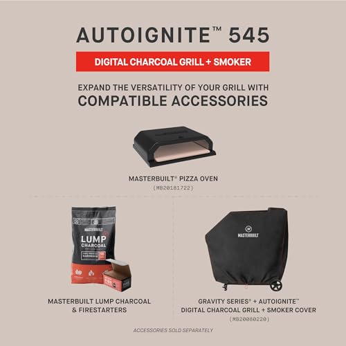 Masterbuilt AutoIgnite 545 Digital Charcoal Grill and Smoker Combo for Easy Grilling, Digital Control, App, Sear Plate, Mini Hopper and 545 BBQ Cooking Square In. in Black - CookCave