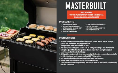 Masterbuilt AutoIgnite 545 Digital Charcoal Grill and Smoker Combo for Easy Grilling, Digital Control, App, Sear Plate, Mini Hopper and 545 BBQ Cooking Square In. in Black - CookCave