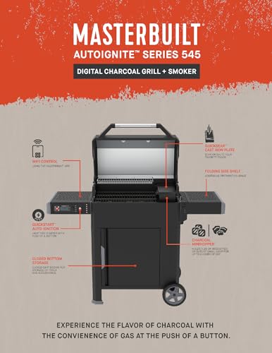 Masterbuilt AutoIgnite 545 Digital Charcoal Grill and Smoker Combo for Easy Grilling, Digital Control, App, Sear Plate, Mini Hopper and 545 BBQ Cooking Square In. in Black - CookCave