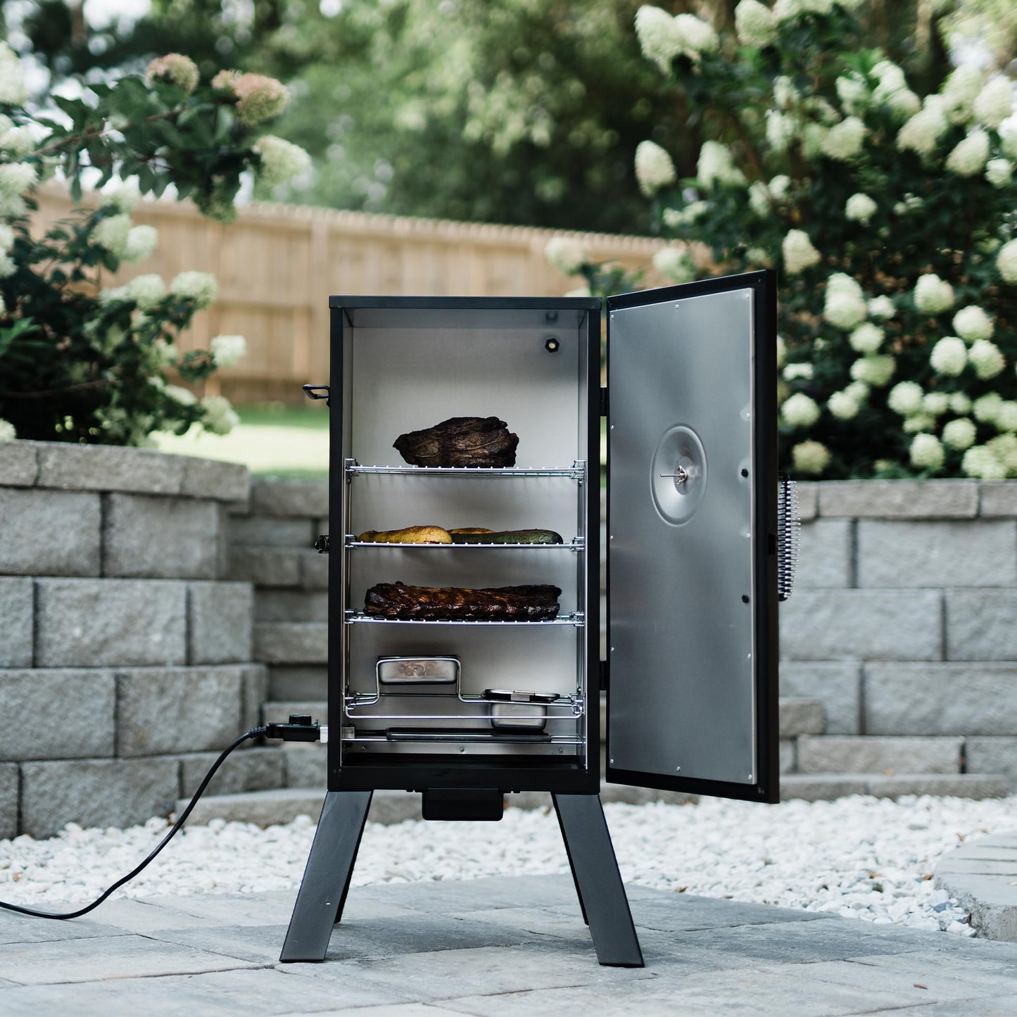 Masterbuilt® 30-inch Electric Vertical BBQ Smoker with Analog Temperature Control, Chrome Smoking Racks and 535 Cooking Square Inches in Black, Model MB20070210 - CookCave