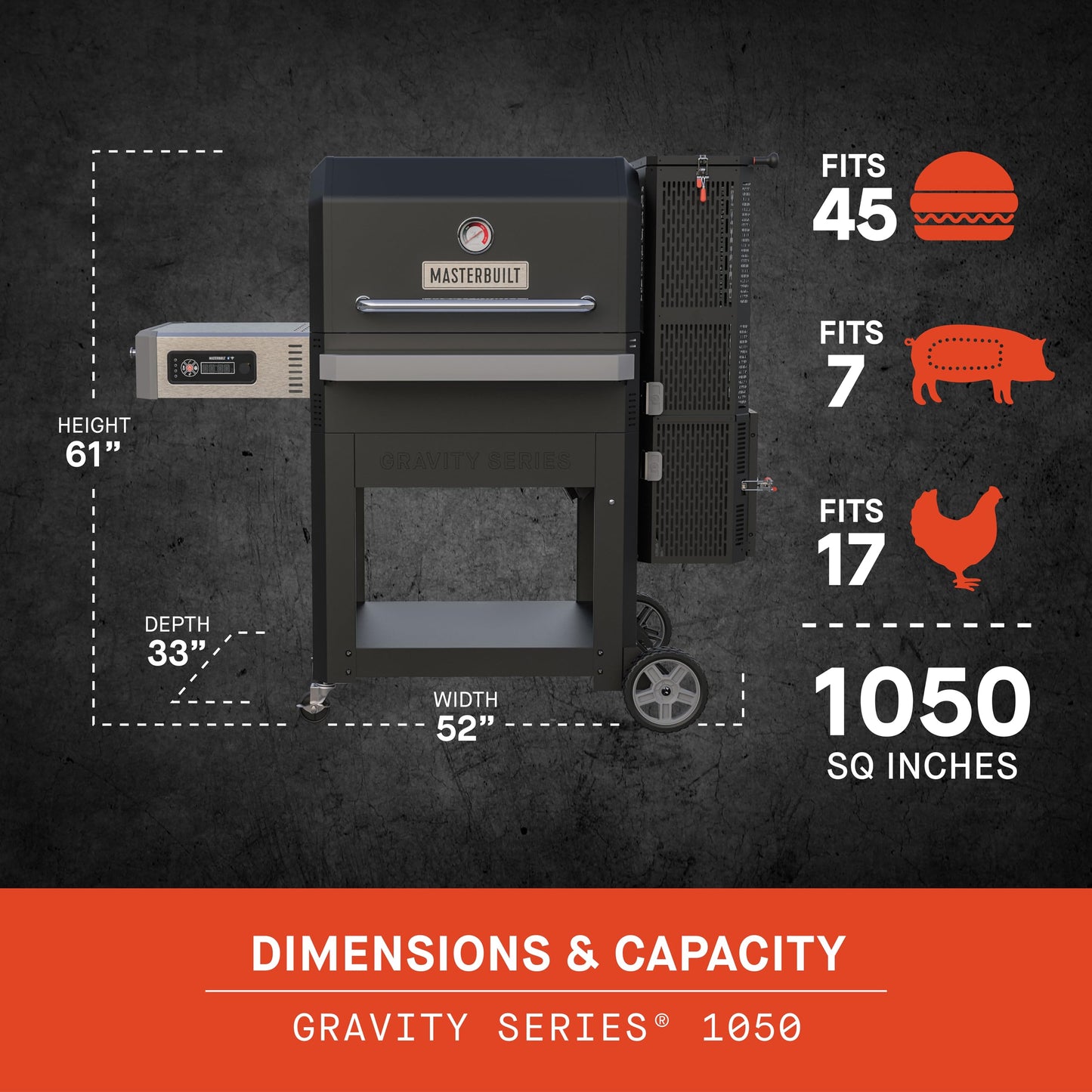 Masterbuilt® Gravity Series® 1050 Digital Charcoal Grill and Smoker with Digital Control, App Connectivity and 1,050 Cooking Square Inches in Black, Model MB20041220 - CookCave