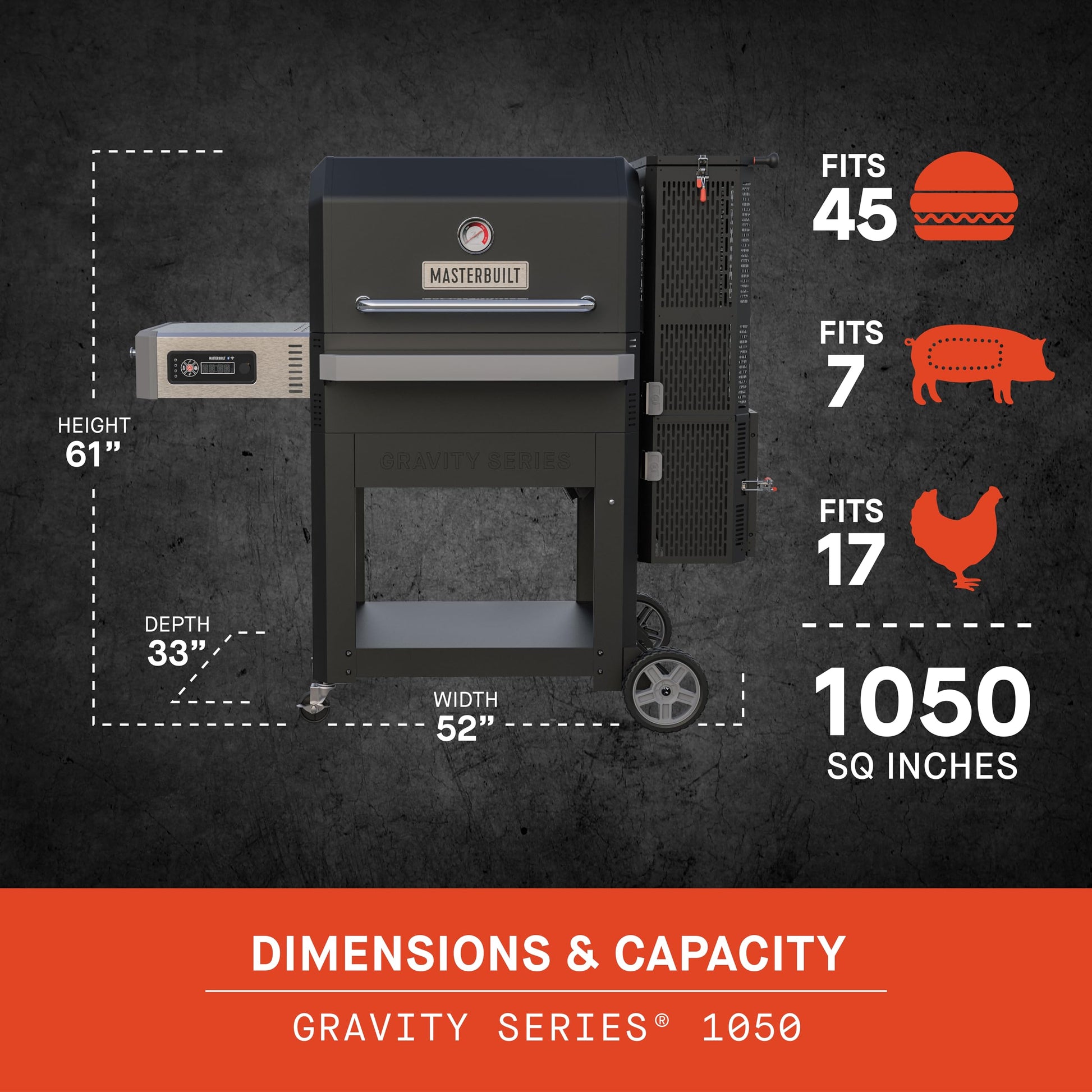Masterbuilt® Gravity Series® 1050 Digital Charcoal Grill and Smoker with Digital Control, App Connectivity and 1,050 Cooking Square Inches in Black, Model MB20041220 - CookCave