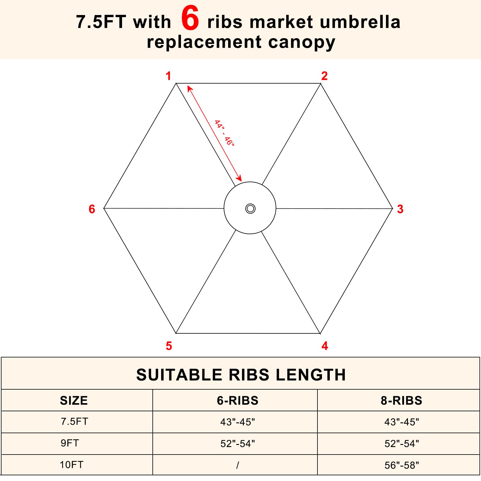 MASTERCANOPY Patio Umbrella 7.5 ft Replacement Canopy for 6 Ribs-Beige Canopy Only - CookCave