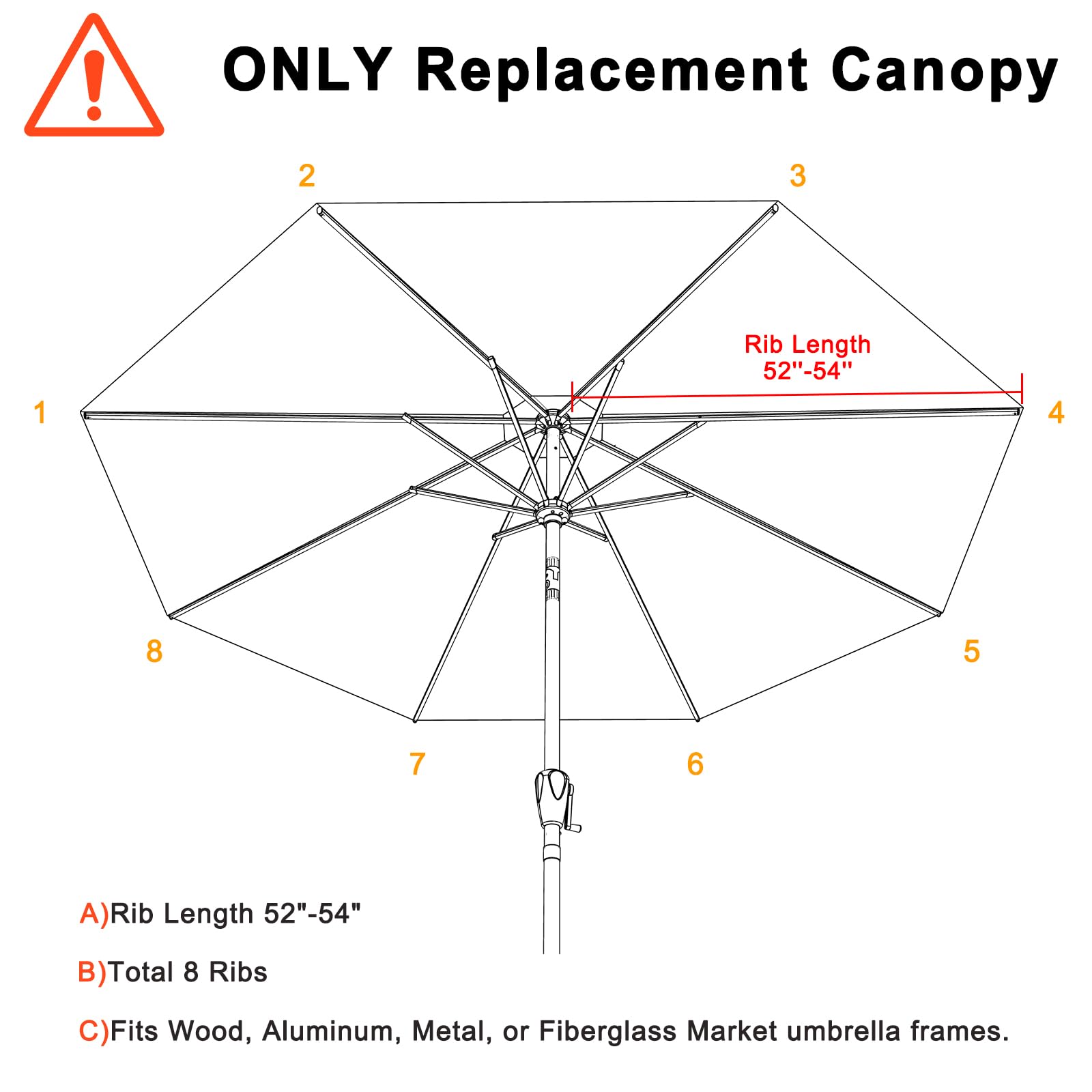 MASTERCANOPY Patio Umbrella 9 ft Replacement Canopy for 8 Ribs-Gold Canopy Only - CookCave