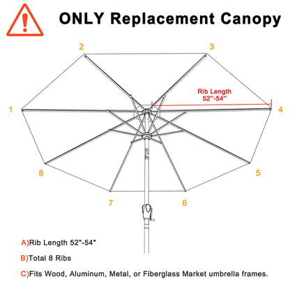 MASTERCANOPY Patio Umbrella 9 ft Replacement Canopy for 8 Ribs-Gold Canopy Only - CookCave