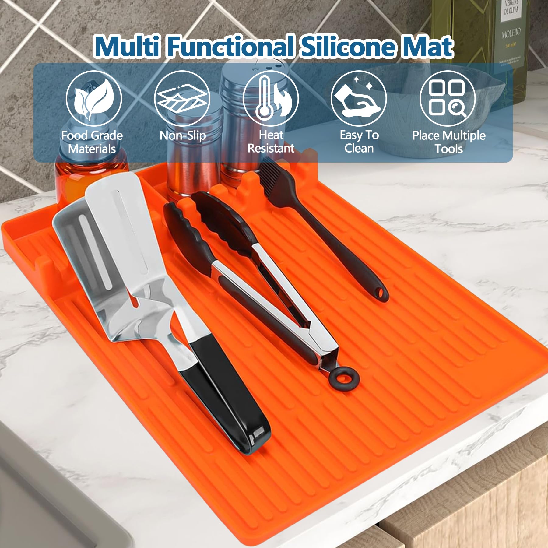 MAXTBEE Silicone Griddle Mat for Blackstone - BBQ Grill Accessory with Drip Pad & Spatula Holder - Ideal for Outdoor Cooking & Kitchen Counter - CookCave